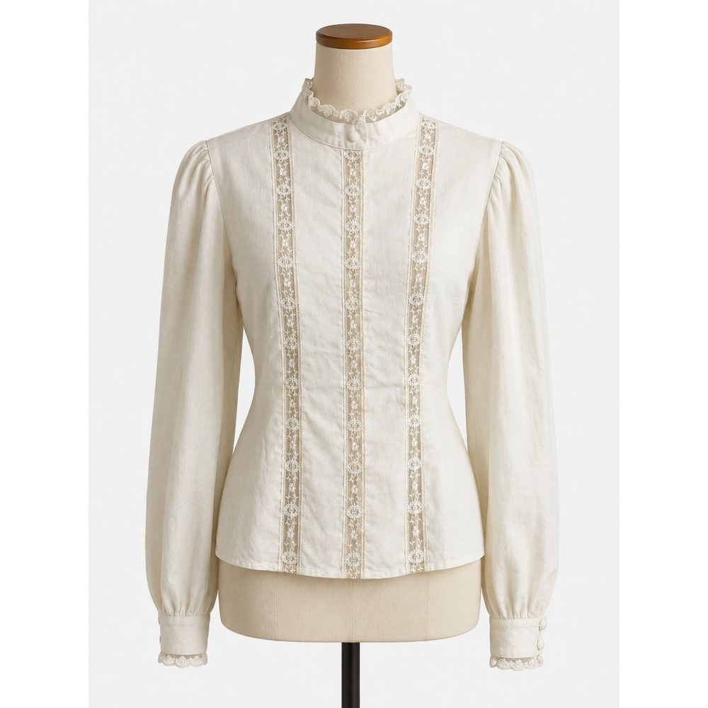 Alexandria 100% Linen Victorian Prairie Blouse Lace Cottagecore 14